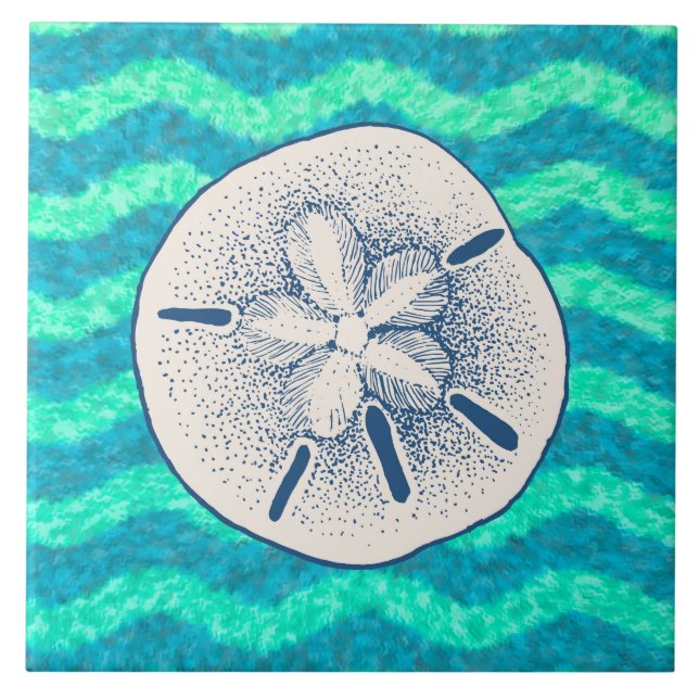 Blue Lagoon Nautical Sand Dollar Design Ceramic Tile (Front)