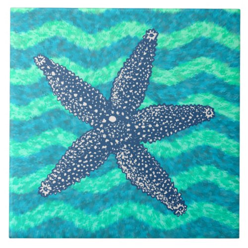 Blue Lagoon Nautical Starfish Design Ceramic Tile
