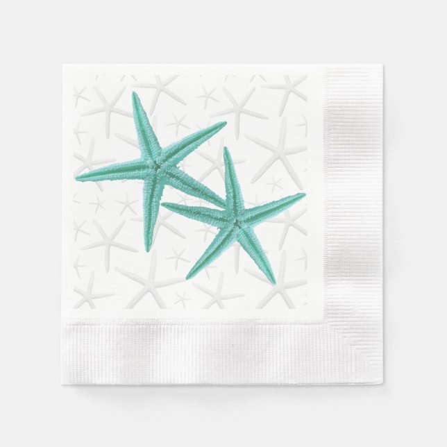 Blue Lagoon Starfish Couple Paper Napkins (Front)