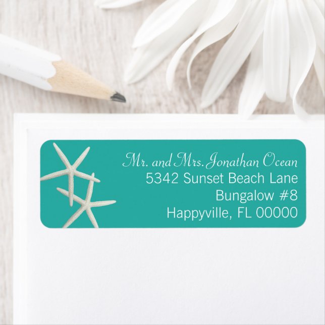 Blue Lagoon Starfish Couple Skinny Address Labels (Insitu)