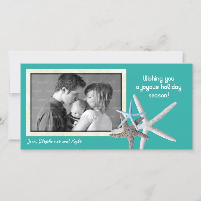 Blue Lagoon Starfish Family Christmas Photo Card (Front)