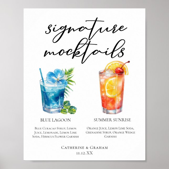 Blue Lagoon Summer Sunrise Mocktails Menu Poster (Front)