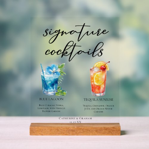 Blue Lagoon Tequila Sunrise Signature Cocktails Acrylic Sign