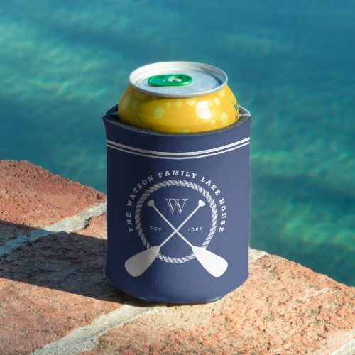 Blue Lake House Monogram Crossed Paddles Can Cooler