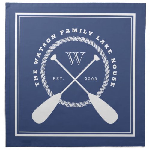 Blue Lake House Monogram Crossed Paddles Cloth Napkin