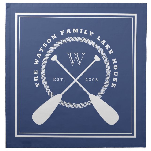 Blue Lake House Monogram Crossed Paddles Cloth Napkin (Front)