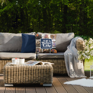 Blue Lake Life Family Photo Collage Outdoor Pillow