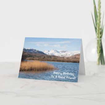 Blue Lake Mountain Snow Birthday Card | Zazzle