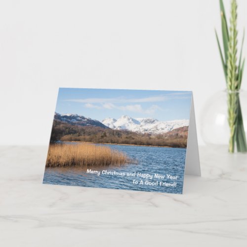 Blue Lake Mountain Snow Christmas Card