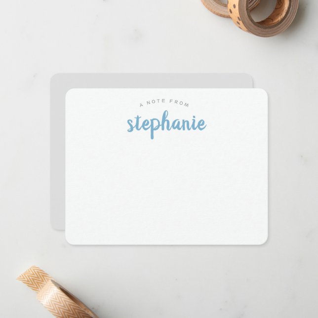 Blue Lake Playful Script Personalized Flat Note Card (Front/Back In Situ)