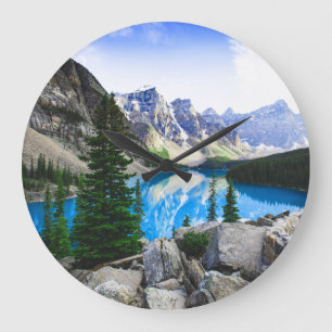 Blue Lake Rocky Mountain Pine Forest Large Clock
