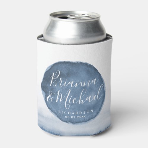 Blue Lake Water Stain  Personalized Couples Can Cooler