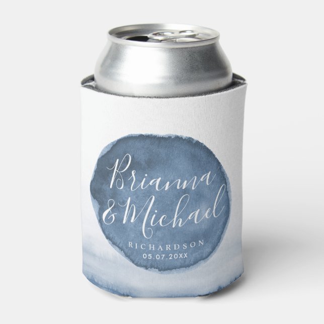 Blue Lake Water Stain | Personalized Couple's Can Cooler (Can Front)
