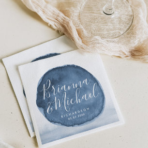 Blue Lake Water Stain   Personalized Wedding Napkins