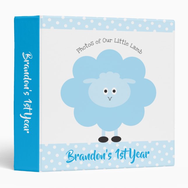 Blue Lamb Baby Boy 1st Year Keepsake Photo Kawaii 3 Ring Binder (Front/Spine)