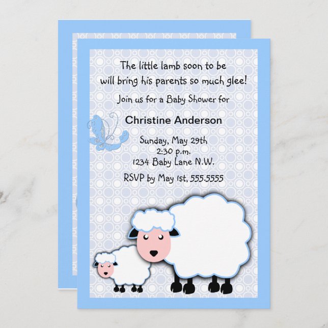 Blue Lamb Baby Boy Shower Invitation (Front/Back)