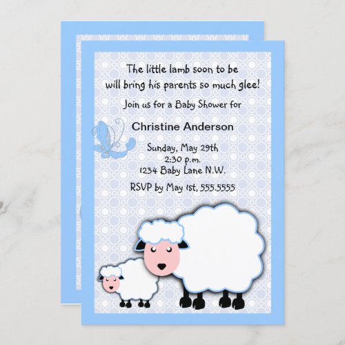 Blue Lamb Baby Boy Shower Invitation