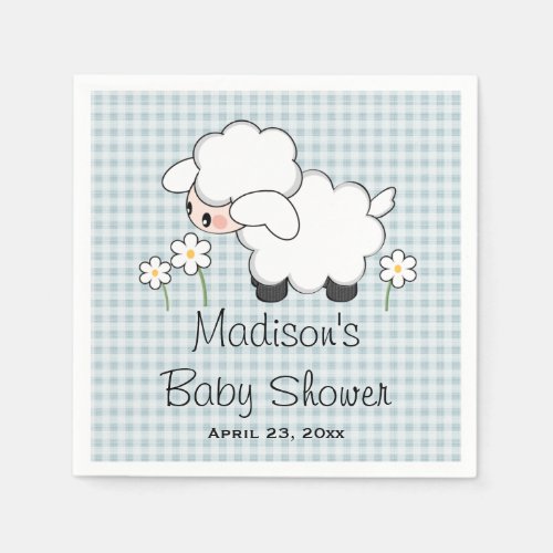 Blue Lamb Baby Boy Shower Paper Napkins