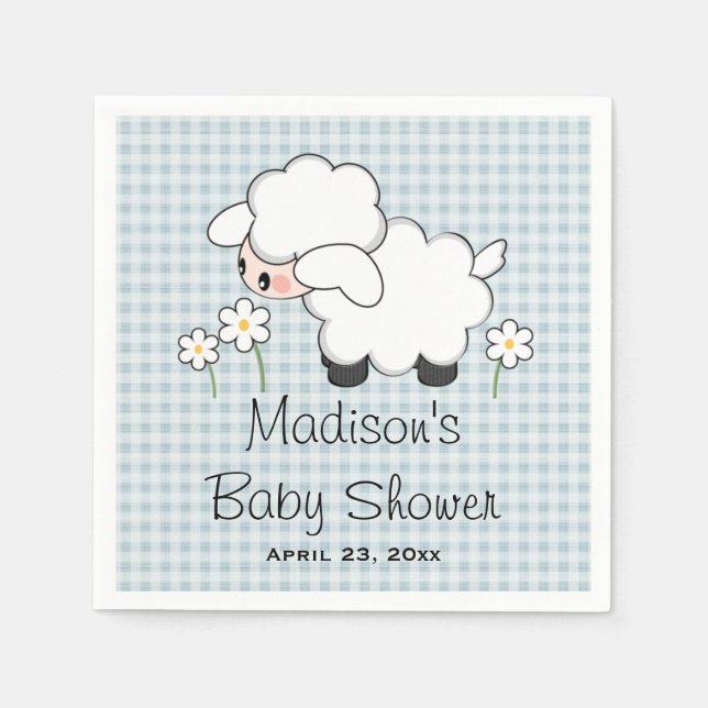 Blue Lamb Baby Boy Shower Paper Napkins (Front)