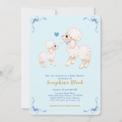 Blue Lamb Baby Sheep Boy Baby Shower Invitation