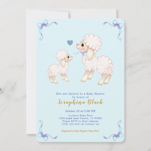 Blue Lamb Baby Sheep Boy Baby Shower Invitation Zazzle