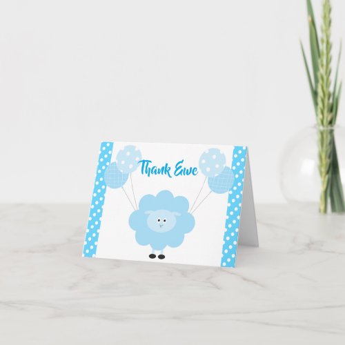 Blue Lamb Balloons Cute Sweet Boy Baby Shower Thank You Card