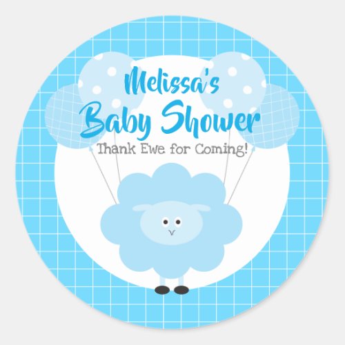 Blue Lamb Cute Modern Kawaii Sweet Boy Baby Shower Classic Round Sticker