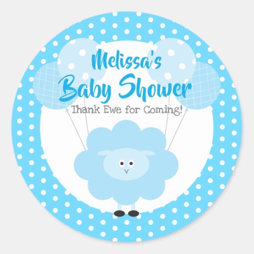 Blue Lamb Cute Simple Kawaii Baby Shower Modern Classic Round Sticker