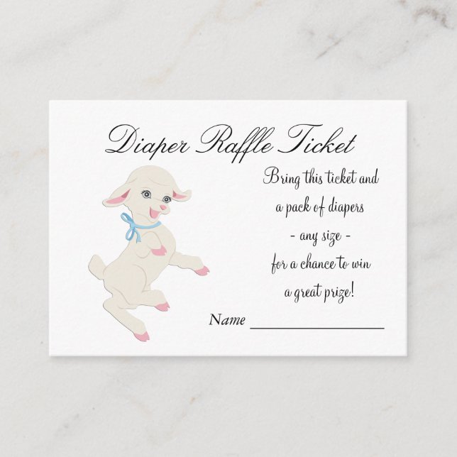 Blue Lamb Diaper Raffle Tickets Enclosure Card (Front)