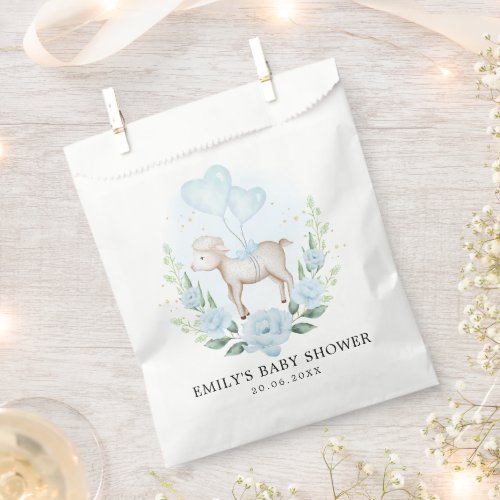 Blue Lamb Greenery Baby Sheep Boy Shower Birthday Favor Bag