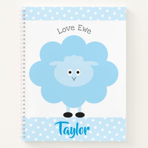 Blue Lamb Love Ewe Custom Name Script Cute Girly Notebook