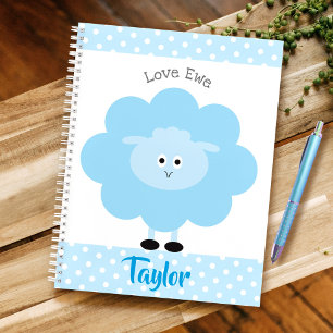 Blue Lamb Love Ewe Custom Name Script Cute Girly Notebook