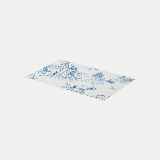 Blue Lamb Sheep Pasture Toile Outdoor Rug (Angled)