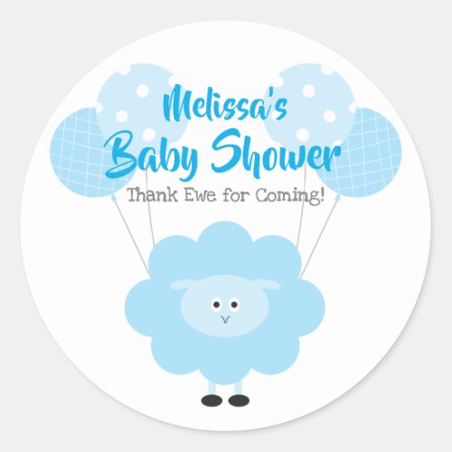 Blue Lamb Sweet Boy Baby Shower Thank You Cute Classic Round Sticker