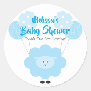Blue Lamb Sweet Boy Baby Shower Thank You Cute Classic Round Sticker