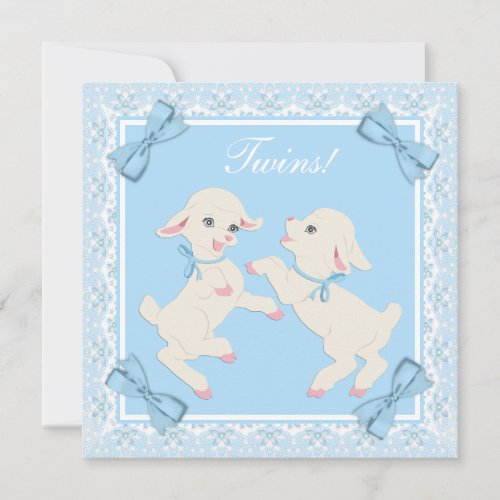 Blue Lamb Twin Baby Boy Shower Invitations