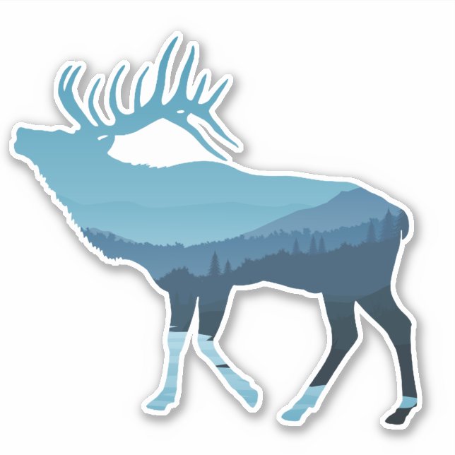 Blue Landscape Elk Forest Mountain Sticker (Front)