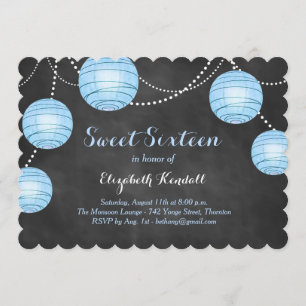 Blue Lanterns on Chalk Sweet Sixteen Invitation