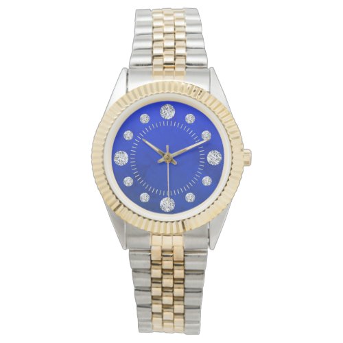 Blue Lapis Diamond Solitaire Dial Steel Gold Watch