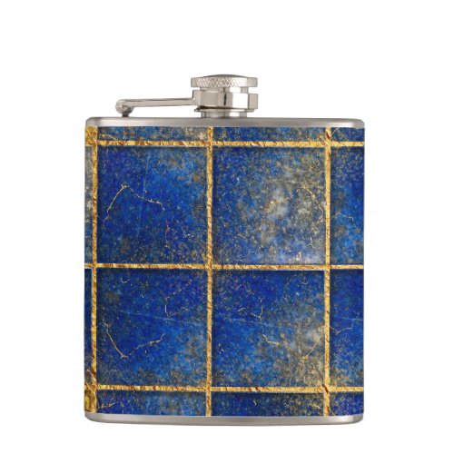 Blue Lapis Lazuli and gold pattern Hip Flask