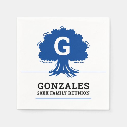 Blue Large Tree with Initial _ Family Reunion Napkins