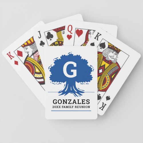 Blue Large Tree with Initial - Family Reunion Poker Cards