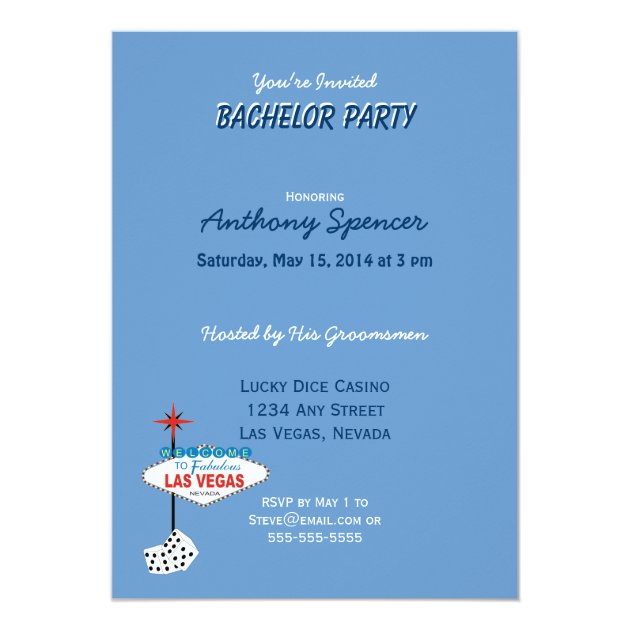 Blue Las Vegas Bachelor Party Invitation
