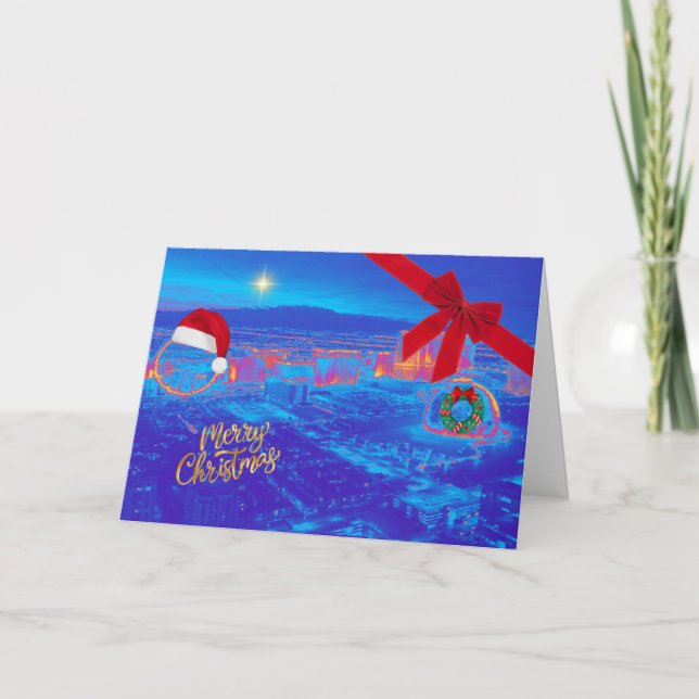 Blue Las Vegas Christmas Card (Front)