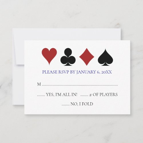 Blue Las Vegas Poker Card Suits Wedding RSVP