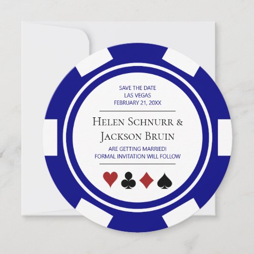 Blue Las Vegas Wedding Save The Date Poker Chip Invitation