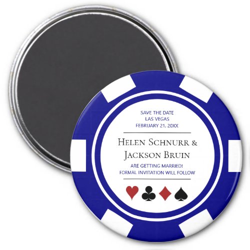 Blue Las Vegas Wedding Save The Date Poker Chip Magnet