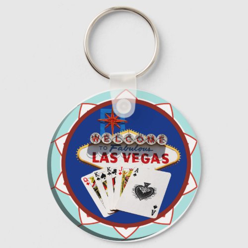 Blue Las Vegas Welcome Sign Poker Chip Keychain