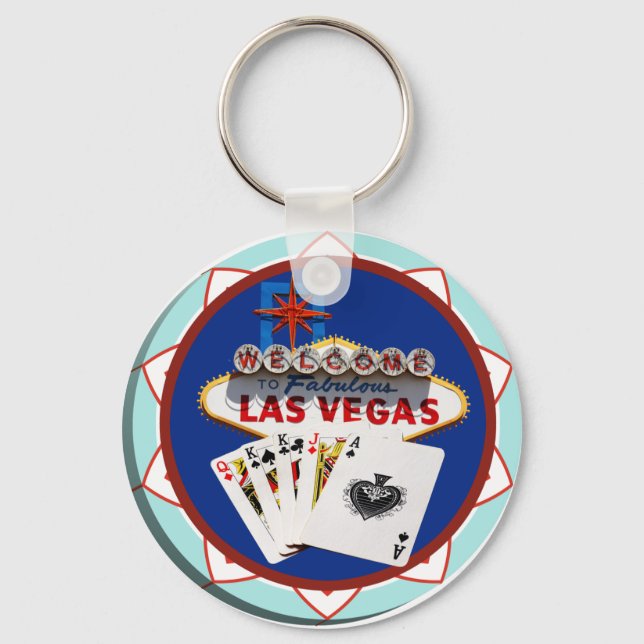 Blue Las Vegas Welcome Sign Poker Chip Keychain (Front)