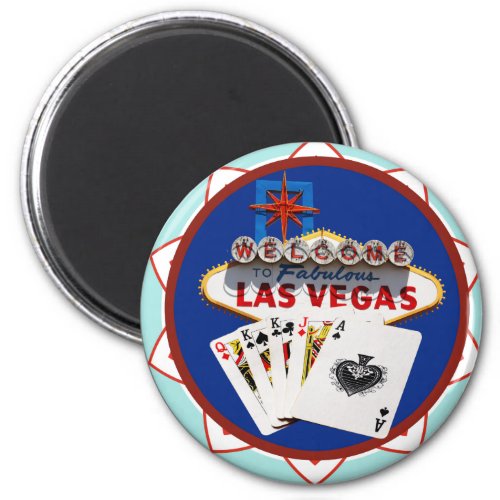 Blue Las Vegas Welcome Sign Poker Chip Magnet